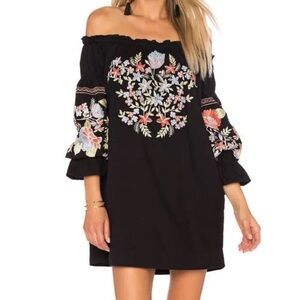 Free People Fleur Du Jour Off The Shoulder Embroidered Floral Dress Size Medium